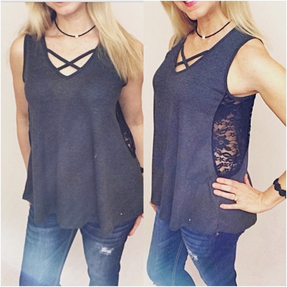 Lace Criss Cross Flowy Tank Top SML - Picture 3 of 7